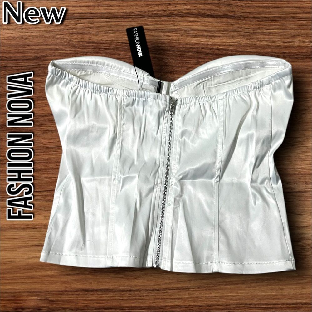 New Fashion nova Please Her Satin Corset Top Shirt - White - Medium - Picture 8 of 10